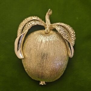 Sarah Coventry Vintage Textured Silver Apple Brooch Or Pendant with Leaf Accents